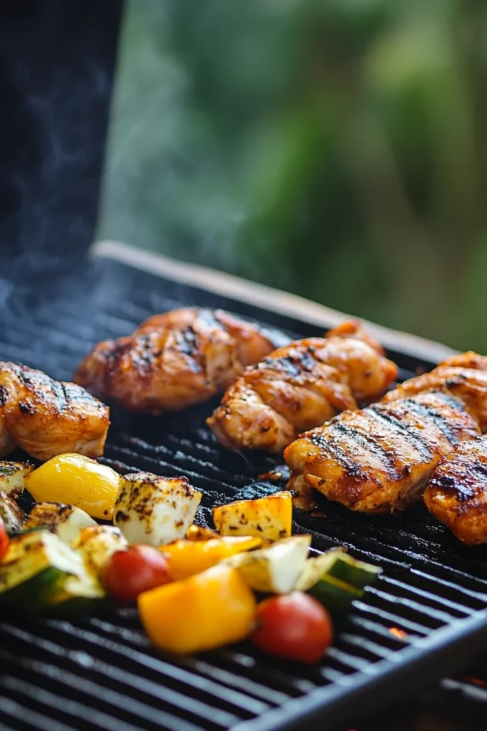 Gegrillte BBQ-Hähnchenflügel, glänzend mit Barbecuesoße überzogen und mit Grillstreifen.