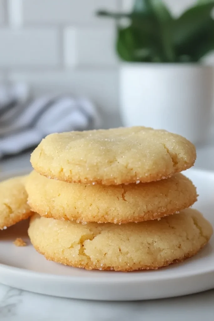 Eine Reihe frisch gebackener "No Spread Sugar Cookies" auf einem Kühlgitter. Die Kekse haben eine perfekt runde Form und sind leicht mit Zucker bestreut.