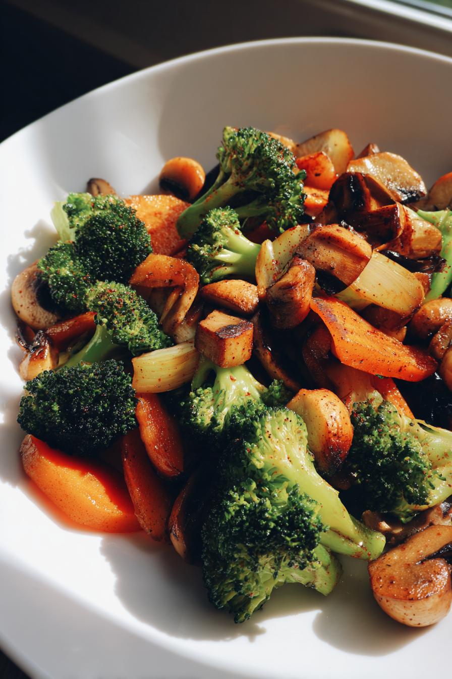 15 minuten pfanne mit champignons brokkoli und karotten geniesen - detail 1