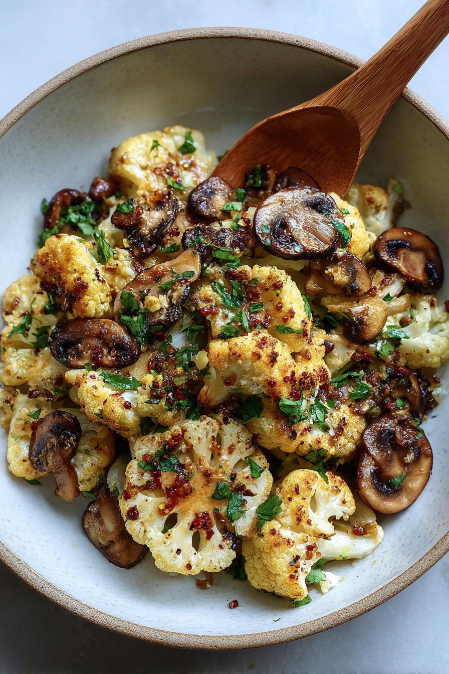 blumenkohl champignons pfanne mit knoblauch rezept geniesen - detail 1