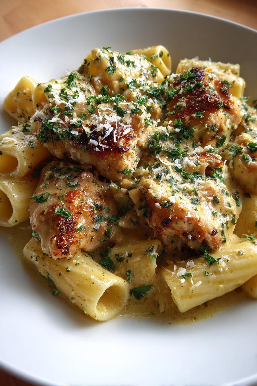 cremiges knoblauchbutter huhn mit rigatoni geniesen - detail 2