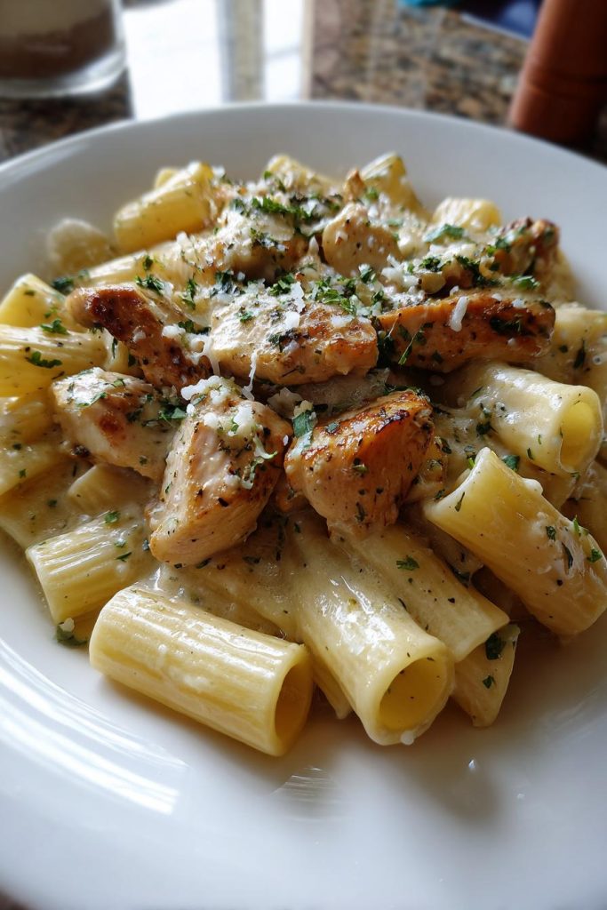 cremiges knoblauchbutter huhn mit rigatoni geniesen
