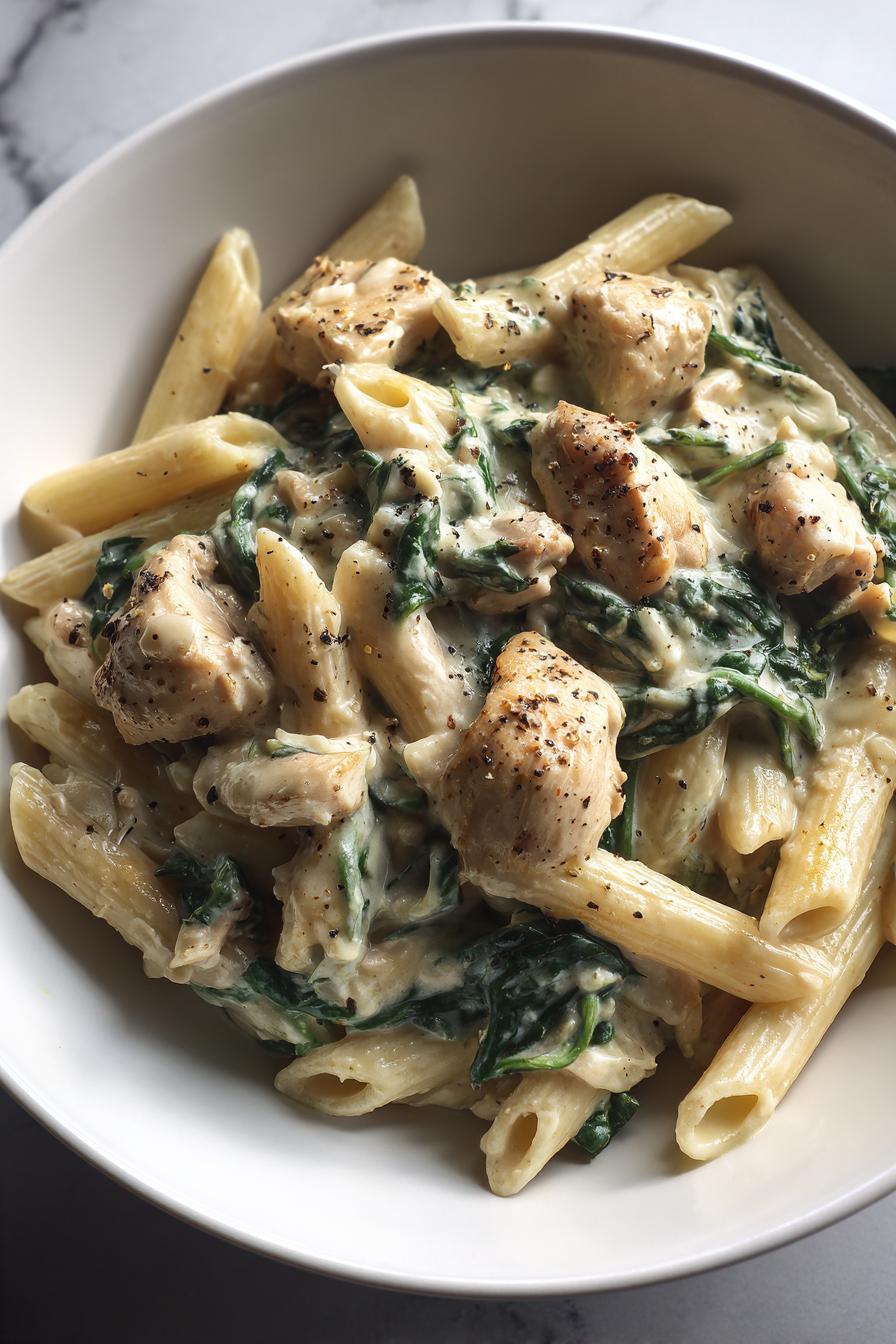 frischkase spinat hahnchen pasta rezept einfach zubereiten - detail 1