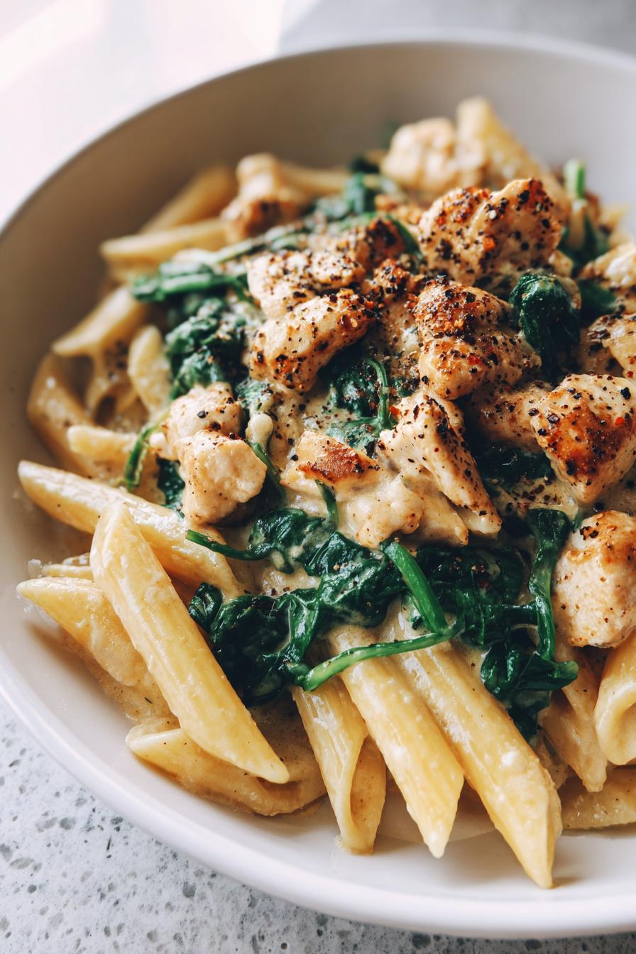 frischkase spinat hahnchen pasta rezept einfach zubereiten - detail 2