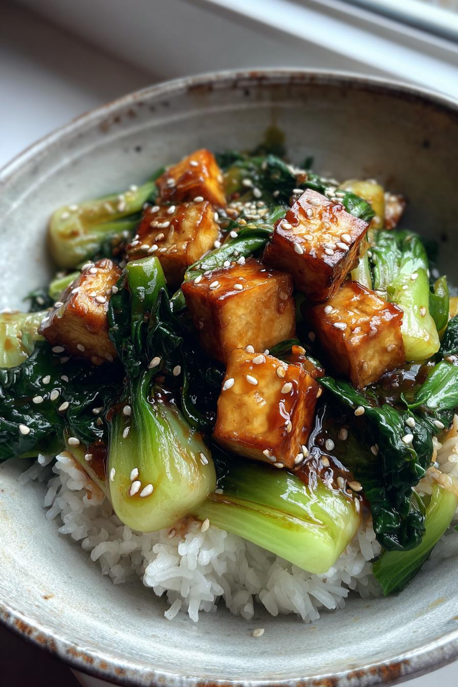gebratener pak choi mit tofu und reis einfach zubereiten - detail 1