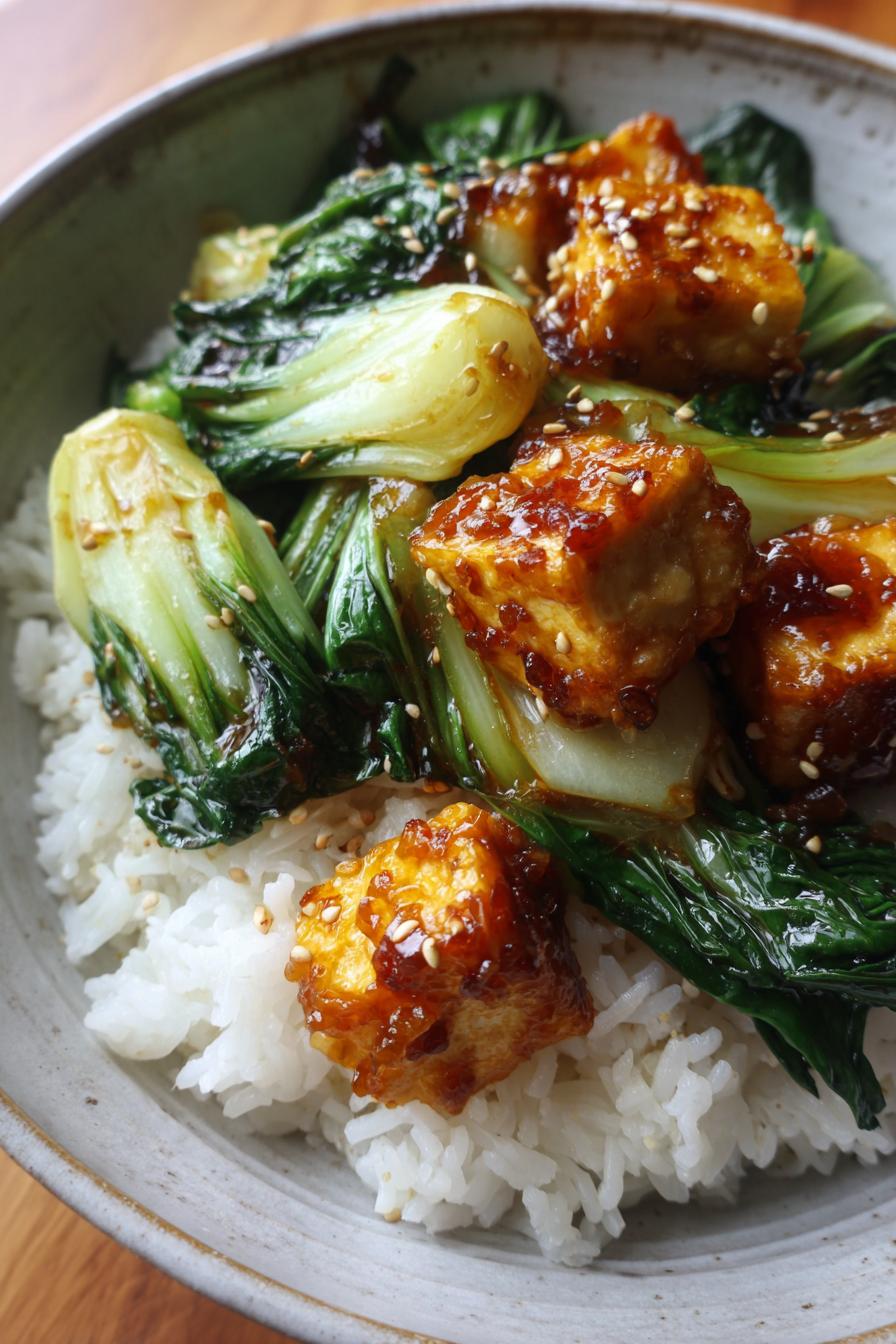 gebratener pak choi mit tofu und reis einfach zubereiten - detail 2
