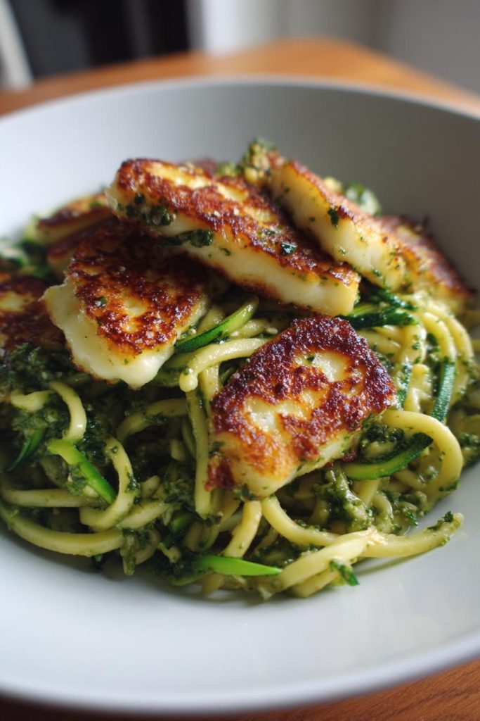 halloumi mit zucchini pesto nudeln ein genuss fur alle