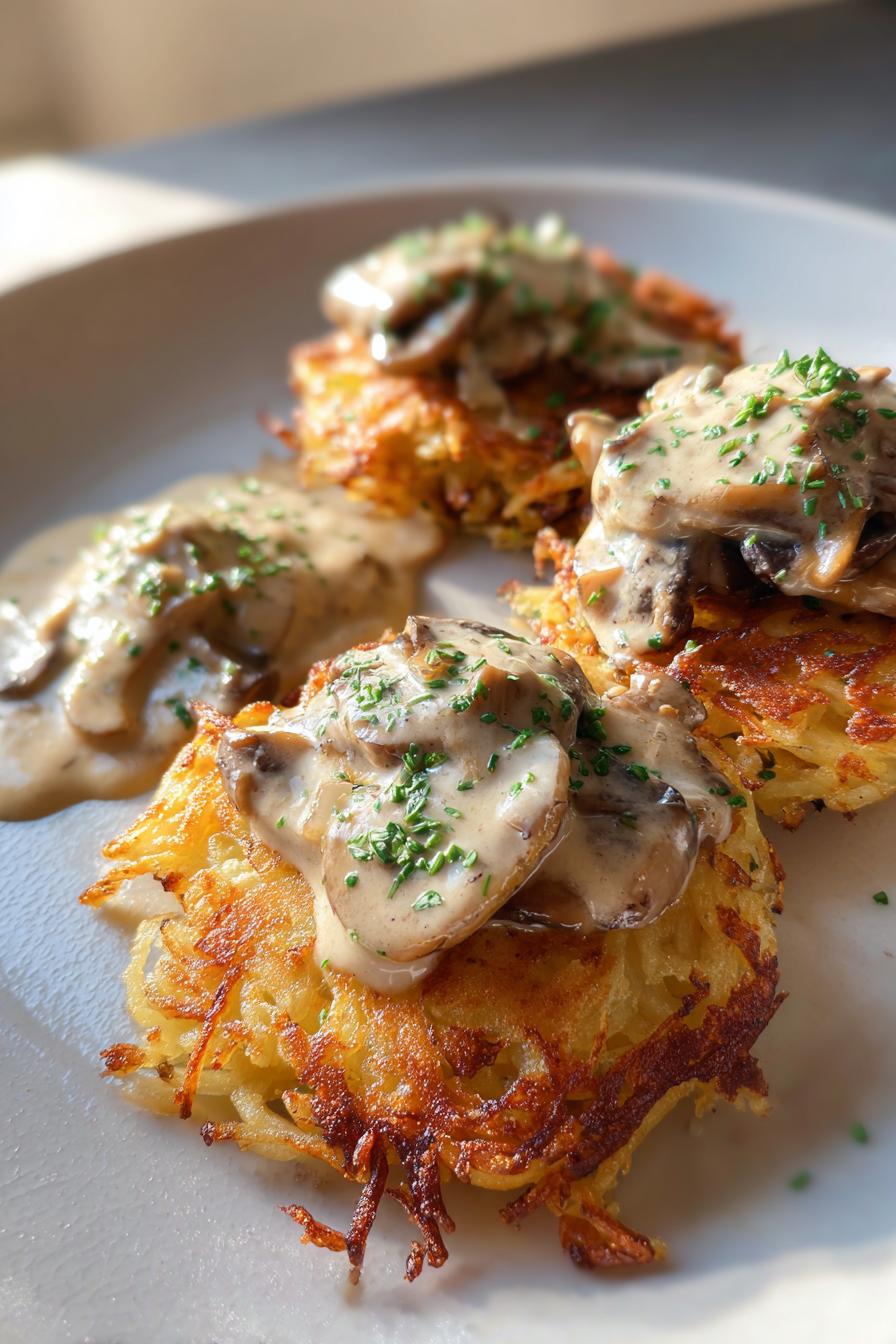mozzarella rosti mit zwiebel pilzsose einfach zubereiten - detail 1