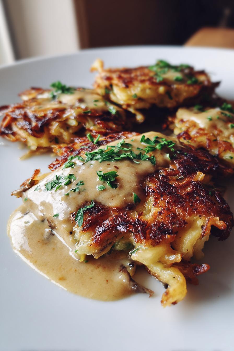 mozzarella rosti mit zwiebel pilzsose einfach zubereiten - detail 2