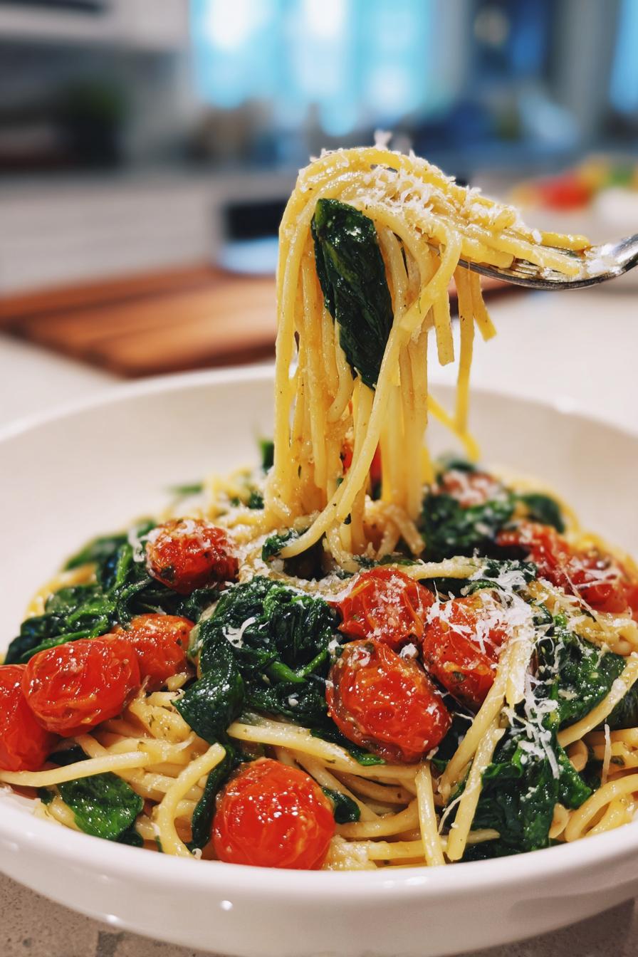 spinat tomaten pasta aus dem ein topf ist einfach lecker - detail 2